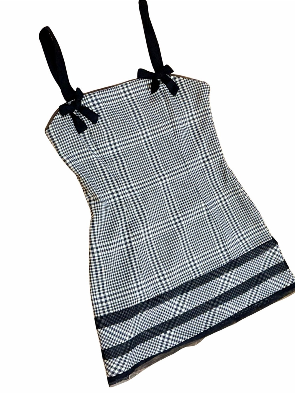 Kimchi Blue Black and White Gingham Mini Dress with Bow Straps